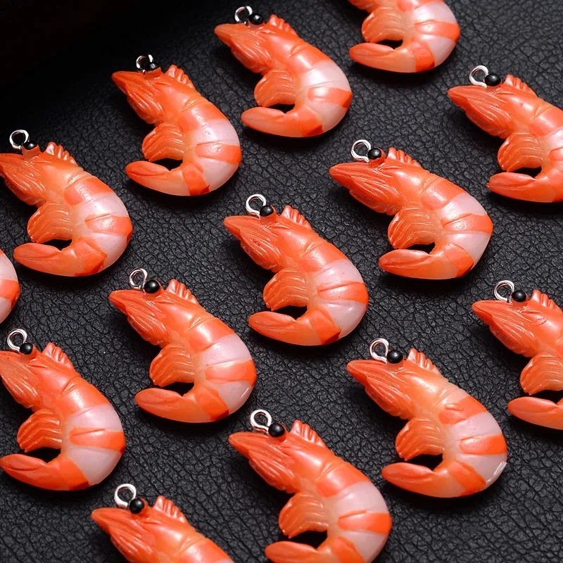 Resin Craft Supplies - 10 stuks 3D gesimuleerde kreeft-garnalen bedels,